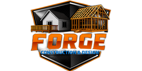 Logo of Forge Construction & Design featuring a house and a building frame, emphasizing construction and design services.